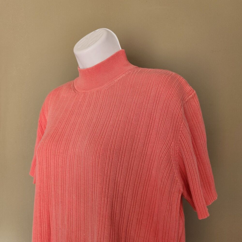 Croft & Borrow Coral Mock Neck Ribbed Knit Top, XL